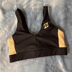 Peloton Black and Tan Sports Bra V Neck
